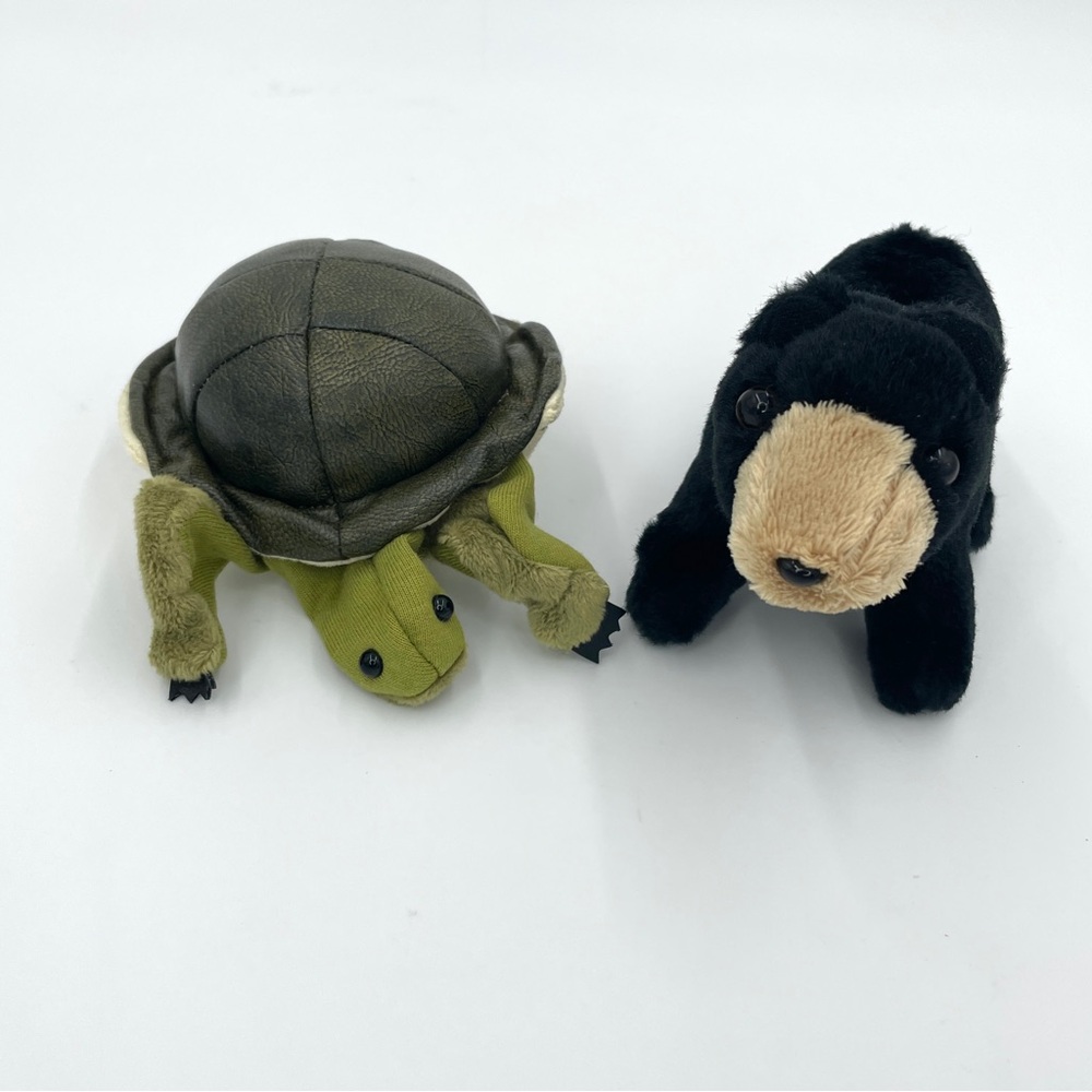 Folkmanis Mini Finger Puppet Turtle & Grizzly Bear 6” Set of 2